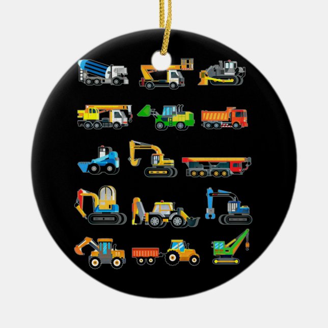 Construction Excavator Vehicles machinery Ceramic Tree Decoration (Front)