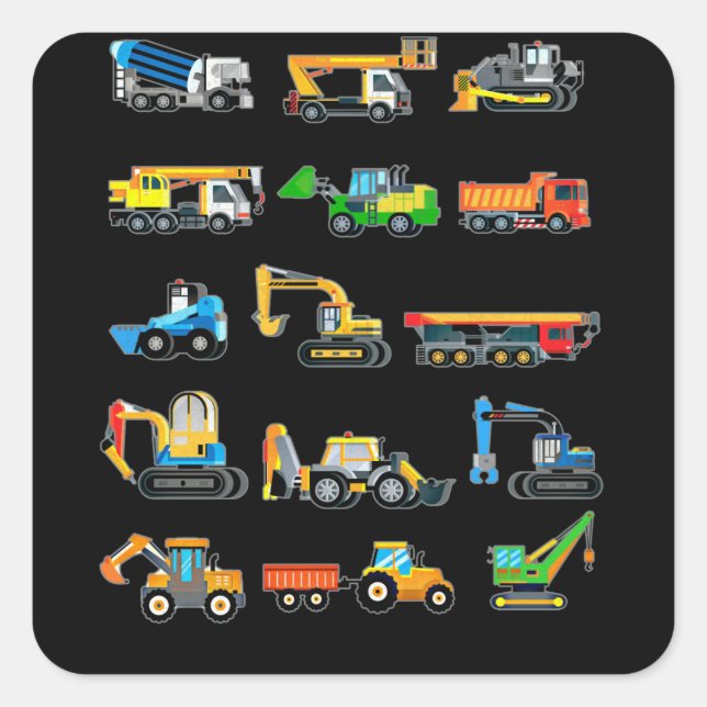 Construction Excavator Vehicles machinery Square Sticker (Front)