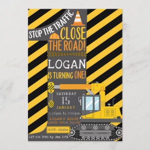 Construction First Birthday Invitation