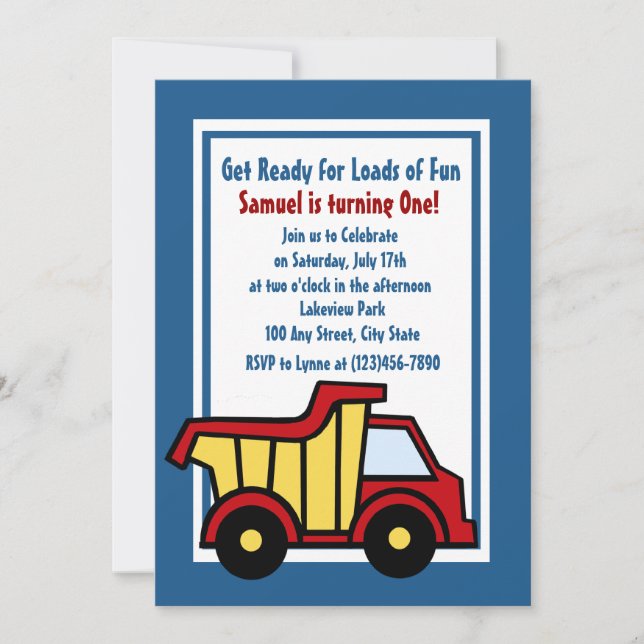 Construction Fun Dump Truck Invitation (Front)