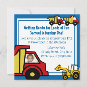 Construction Fun Dump truck Photo Invitation