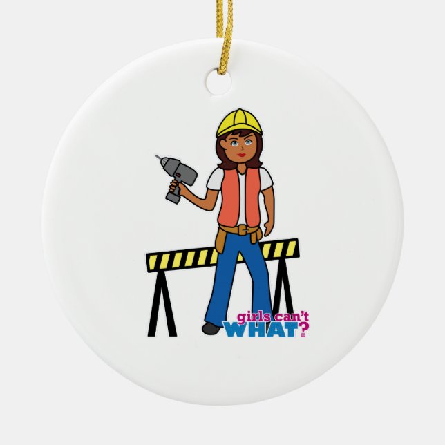 Construction Girl Ceramic Tree Decoration (Front)