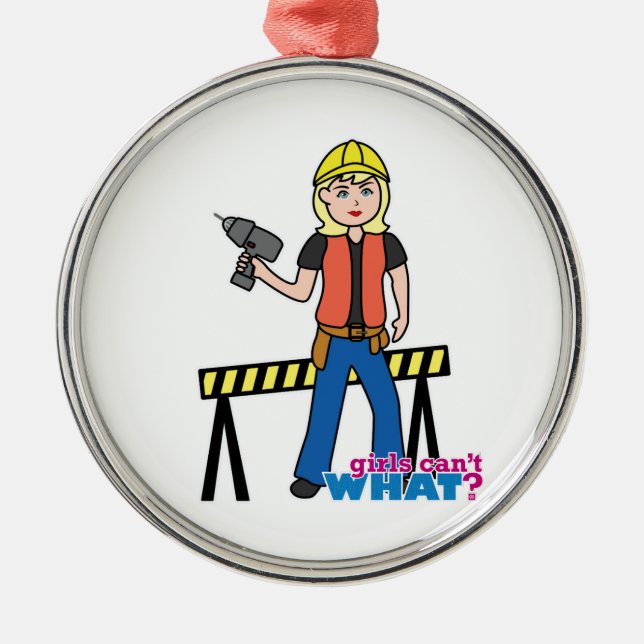 Construction Girl - Light/Blonde Metal Tree Decoration (Front)