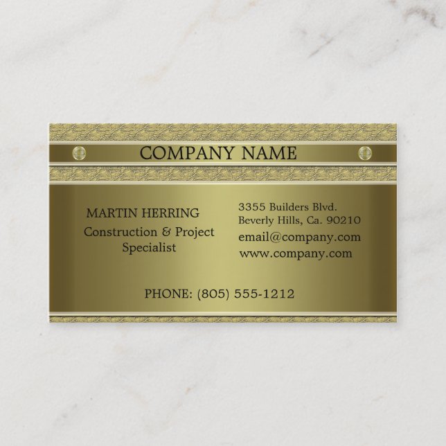 Construction Gold Metal Embossed Business Card (Front)