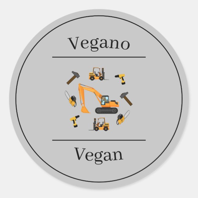 Construction Grey Bilingual Birthday Vegan Vegano Classic Round Sticker (Front)
