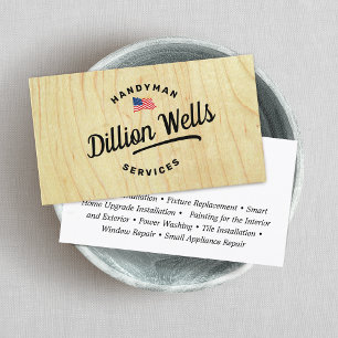 Construction Handyman Carpenter  American Flag  Business Card