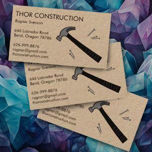 Construction Handyman Remodel Hammer & Nails Kraft Business Card