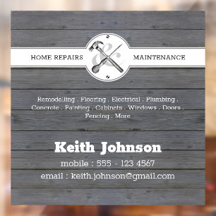 Construction Handyman Rustic Grey Wood Car Window Cling