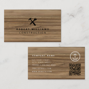 Construction Handyman Tools QR Code Wood Business Card