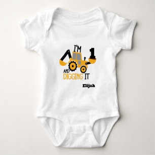 Construction Happy Birthday Digging It Age Name Baby Bodysuit