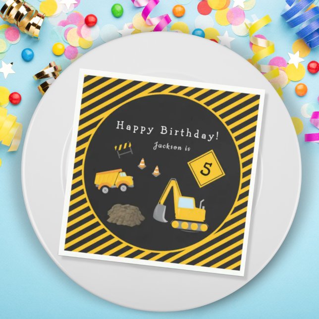 Construction Happy Birthday - Name and Age Boy Napkin (Creator Uploaded)