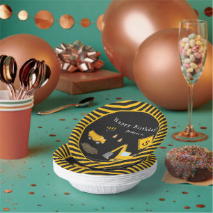 Construction Happy Birthday - Name and Age Boy Paper Plate