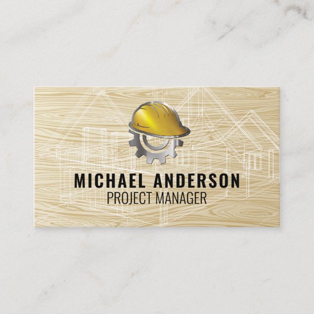 Construction Hard Hat | Blueprints  Business Card (Front)