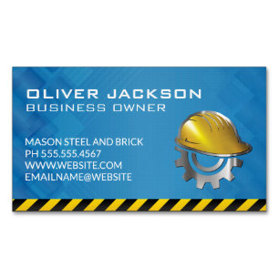 Construction Hard Hat Logo   Builder Magnetic Business Card