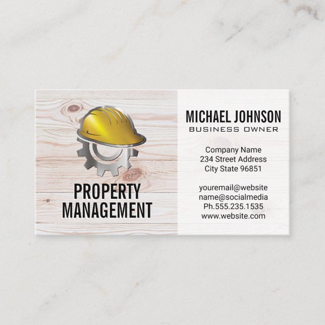 Construction Hard Hat Logo | Wood Business Card (Front)