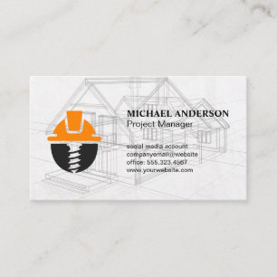 Construction Hard Hat   Property Blueprint Business Card