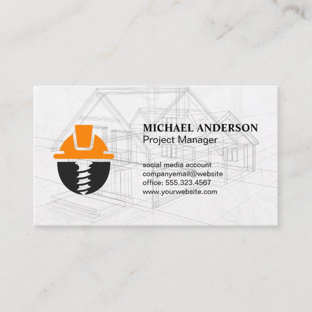 Construction Hard Hat | Property Blueprint Business Card (Front)