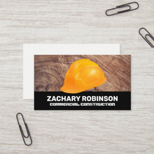 Construction Hard Hat   Wood Grain Business Card