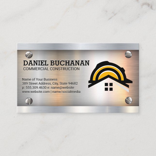 Construction Hardhat Home Logo | Metal Screws  Business Card (Front)