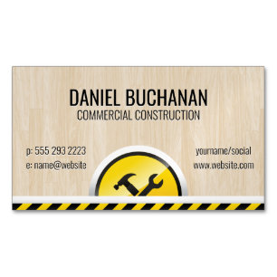 Construction Hardware Tools   Wood Background Magnetic Business Card