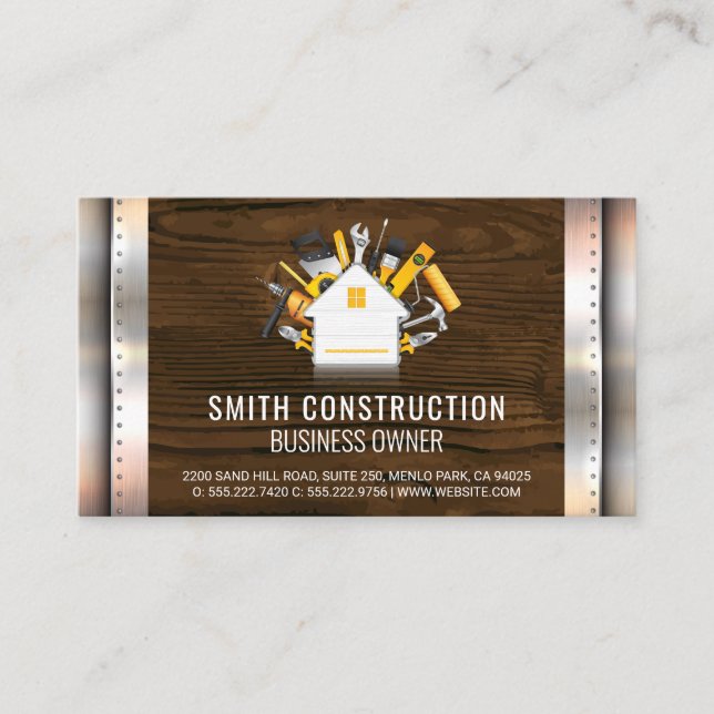 Construction | Hardware Tools | Wood Metal Rivets Business Card (Front)