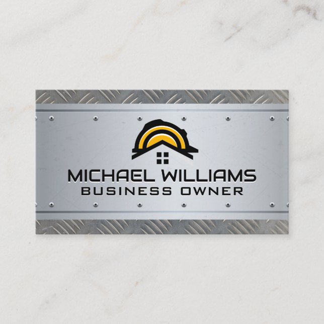 Construction Hat | Real Estate | Steel Metallic Business Card (Front)