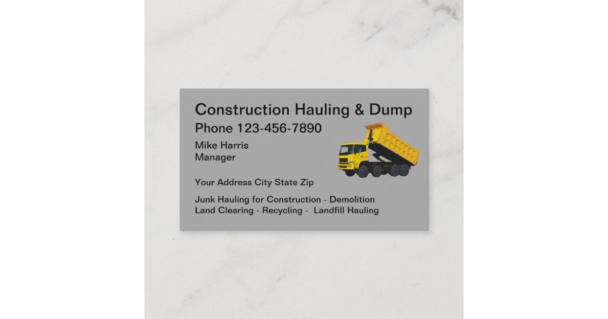 Construction Hauling Dump Truck Business Card Zazzle