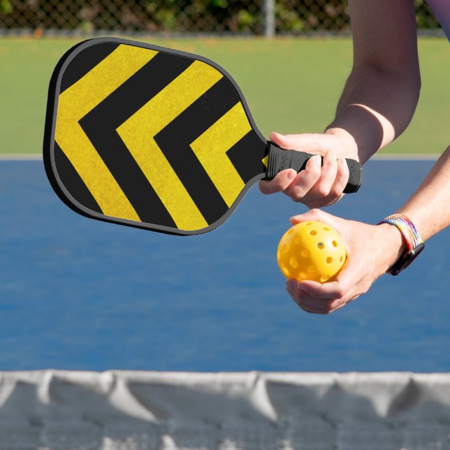 Construction-Hazardous-Stripes Black & Yellow Pickleball Paddle (Insitu)