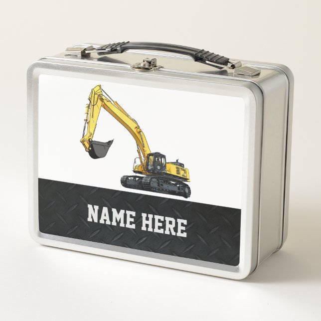 Construction Heavy Equipment Name Cool Excavator Metal Lunch Box (Front)
