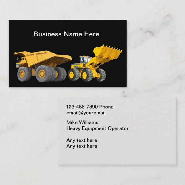 Construction Heavy Equipment Operator  Business Card (Front/Back)