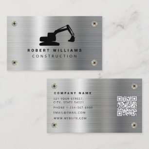 Construction Heavy Equipment Operator Metal Modern Business Card