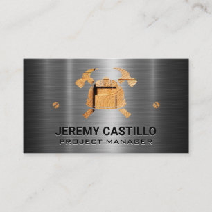 Construction Helmet Hammer Metal Business Card
