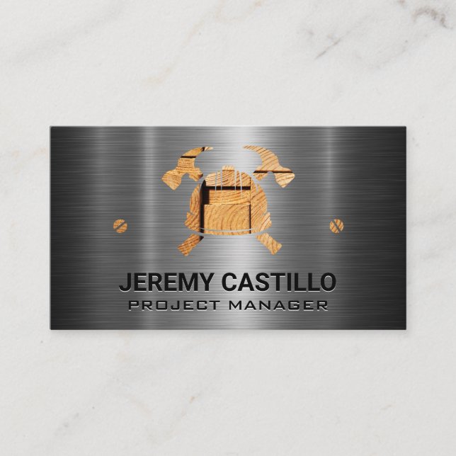 Construction Helmet | Hammer | Metal Business Card (Front)