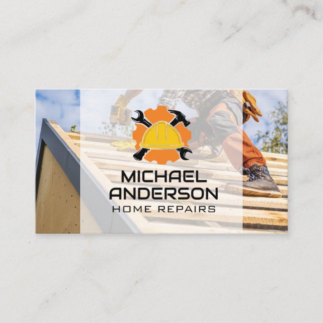 Construction Helmet | Hammer Wrench | Contractor Business Card (Front)