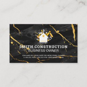 Construction Home Logo   Black Marble Business Card
