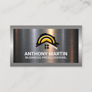 Construction Home Logo   Metallic Background Business Card