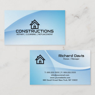 Construction House Roof Logo Blue Business Card