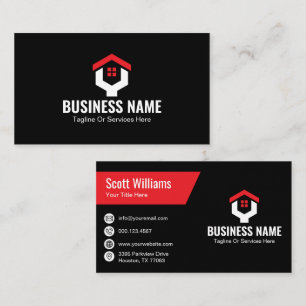 Construction House Roof Wrench Logo Black Business Card
