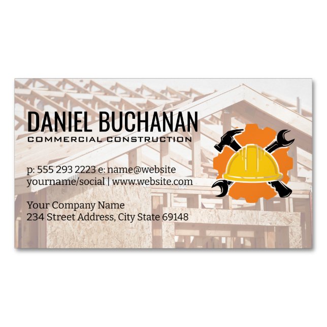 Construction | House Wood Frame Magnetic Business Card (Front)