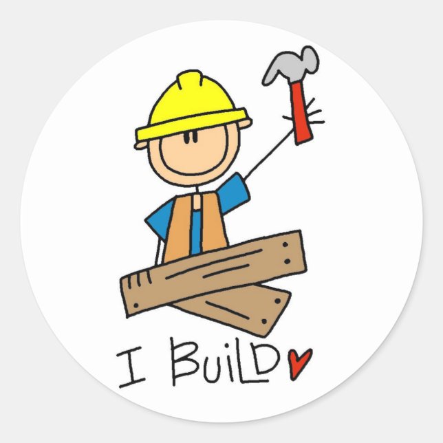 Construction I Build T-shirts and Gifts Classic Round Sticker (Front)