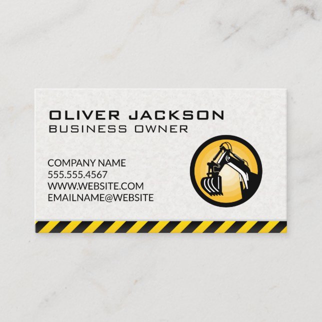 Construction Icon | Concrete Background | Caution Business Card (Front)