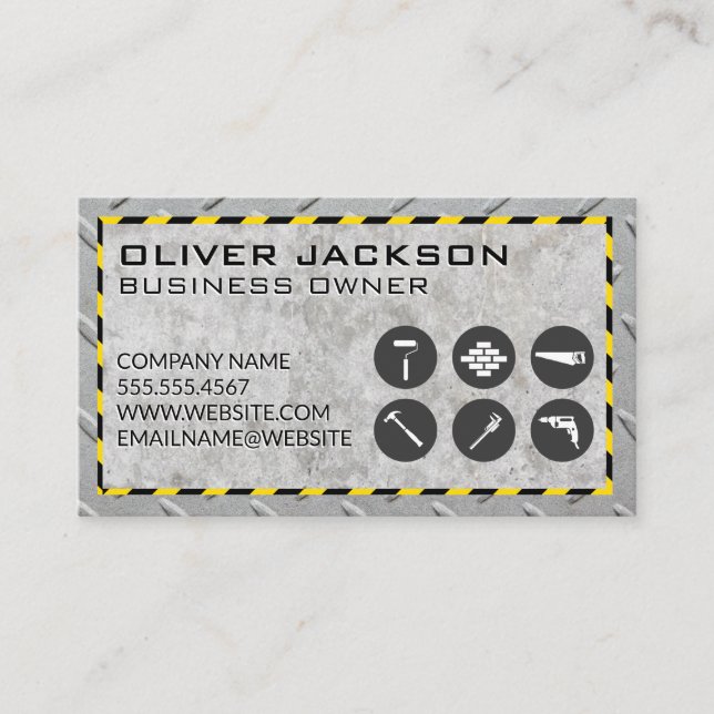 Construction Icons | Concrete and Steel  Business Card (Front)