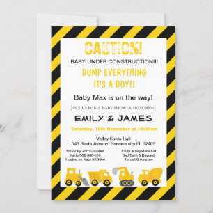 Construction Invitation, Baby Shower, Birthday Invitation