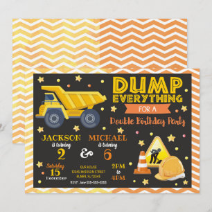 Construction Joint Birthday Invitation Siblings