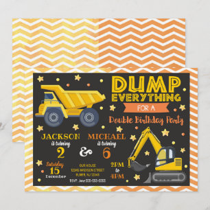 Construction Joint Birthday Invitation Siblings