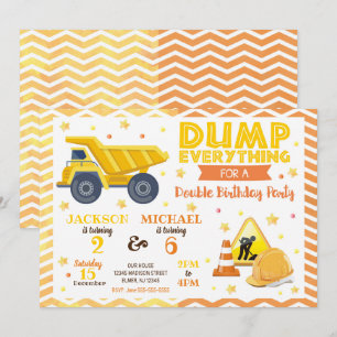Construction Joint Birthday Invitation Siblings