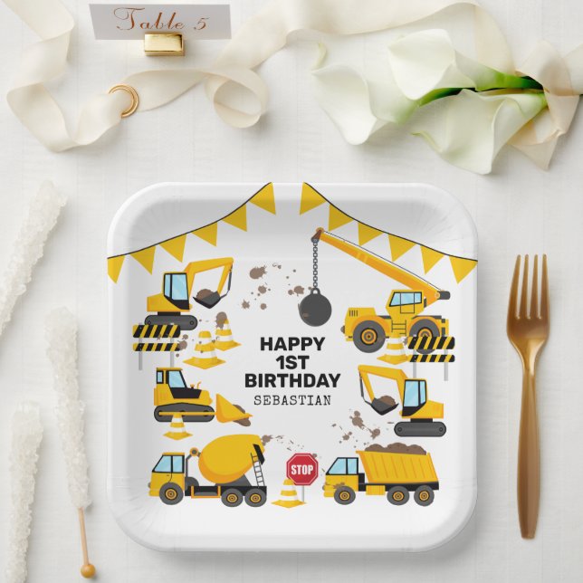 Construction Kids Birthday Party Paper Plate (Wedding)