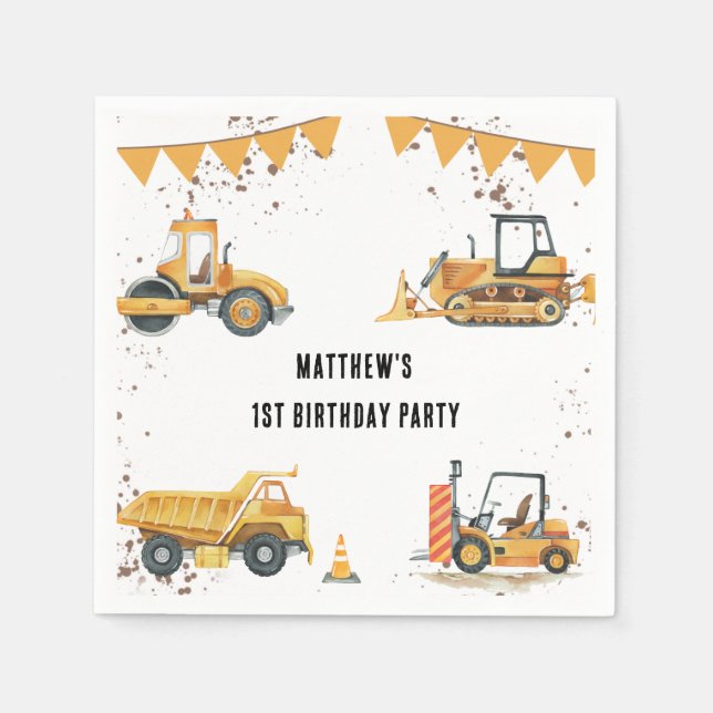 Construction Kids Birthday Party Thank You  Napkin (Front)