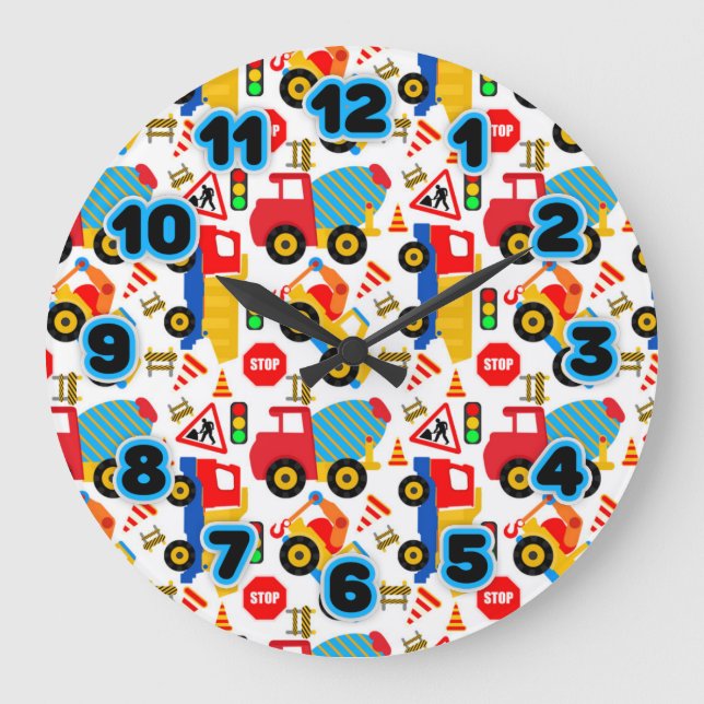 Construction Kids Round (Large) Wall Clock (Front)