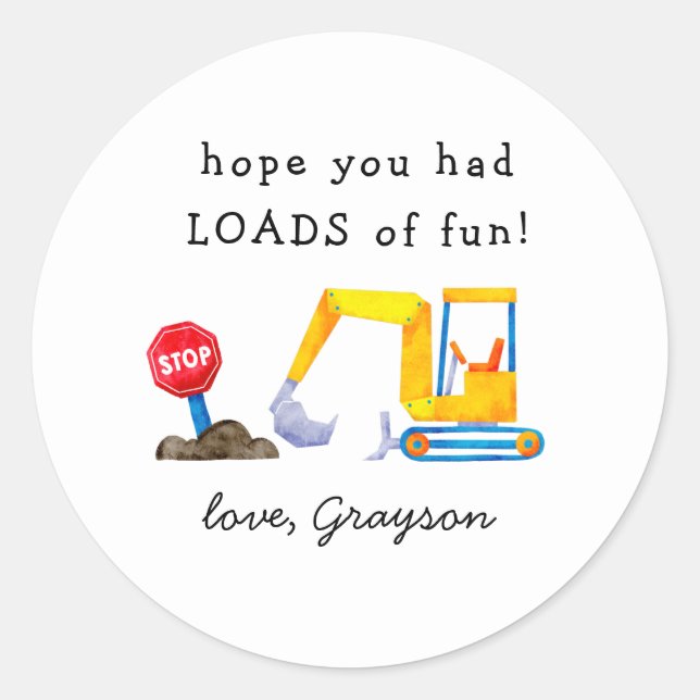 Construction LOADS of fun Boy Birthday Classic Round Sticker (Front)